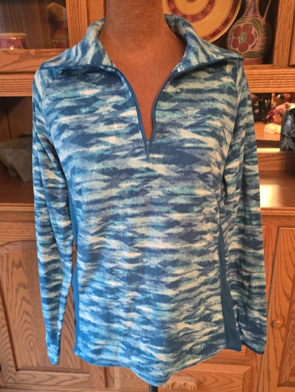 Columbia Blue Multi-Pattern Zip-Up Sweater